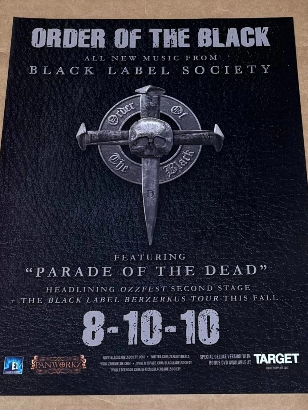 BLACK LABEL SOCIETY - ORDER OF THE BLACK - 2010 Promo Print Advertisement